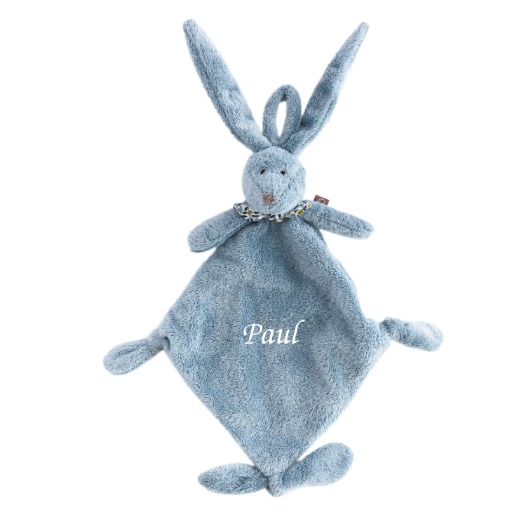  - flo lapin - avec attache-sucette bleu 25 cm 